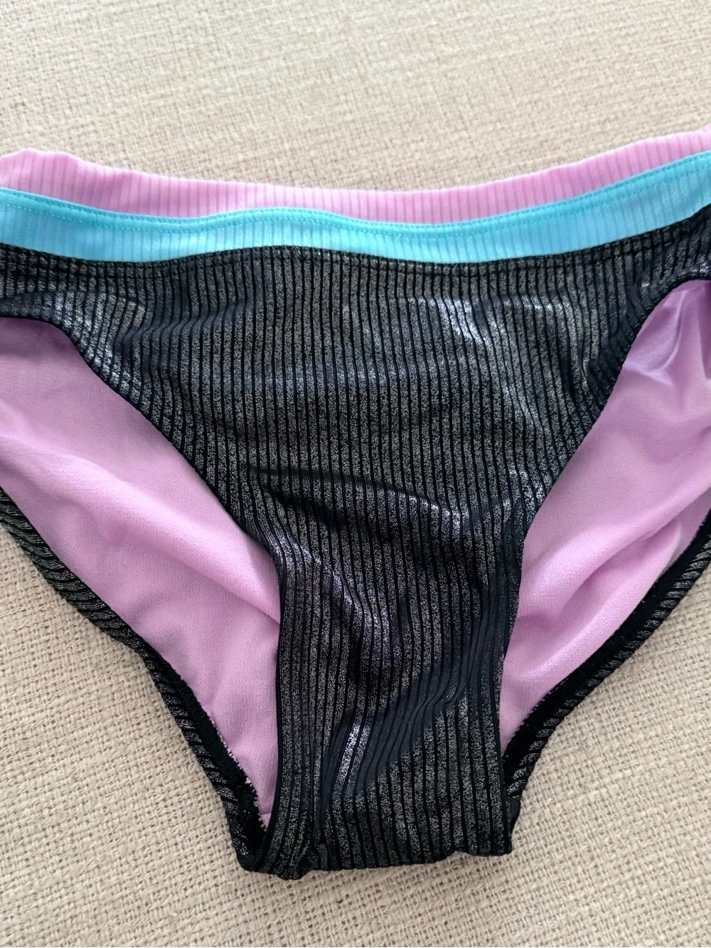 Thereabouts Girls 7/8 Metallic Ribbed 2 Piece Swimsuit Black Pink Blue NWT